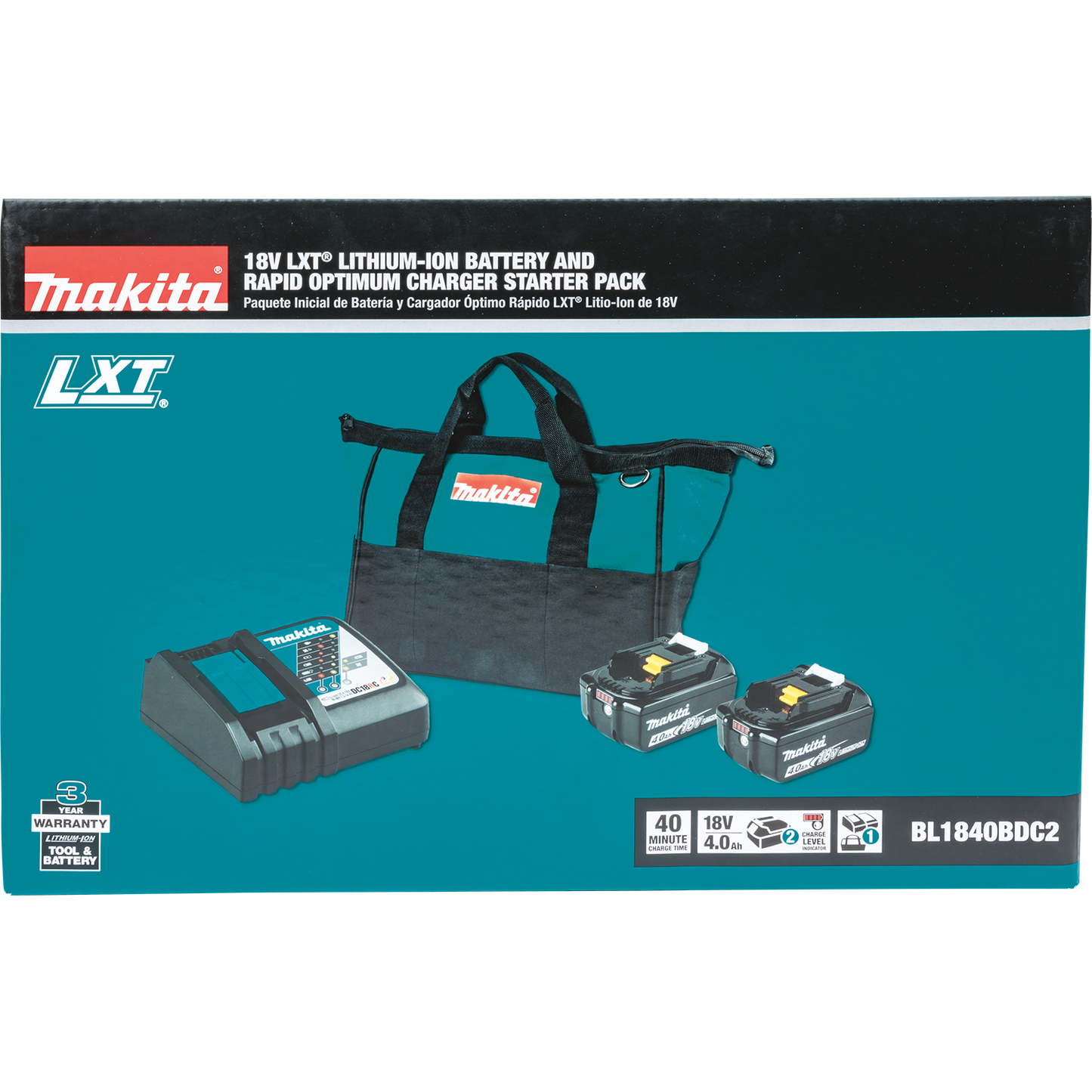 Makita BL1840BDC2 18V LXT® Lithium‘Ion Battery and Rapid Optimum Charger Starter Pack (4.0Ah)