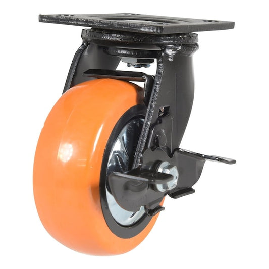 Vestil CST-E6-5X2PUP-SWB Polyurethane Swivel With Brake Caster 5 In. Diameter x 2 In. Width 639 lb Orange/Silver