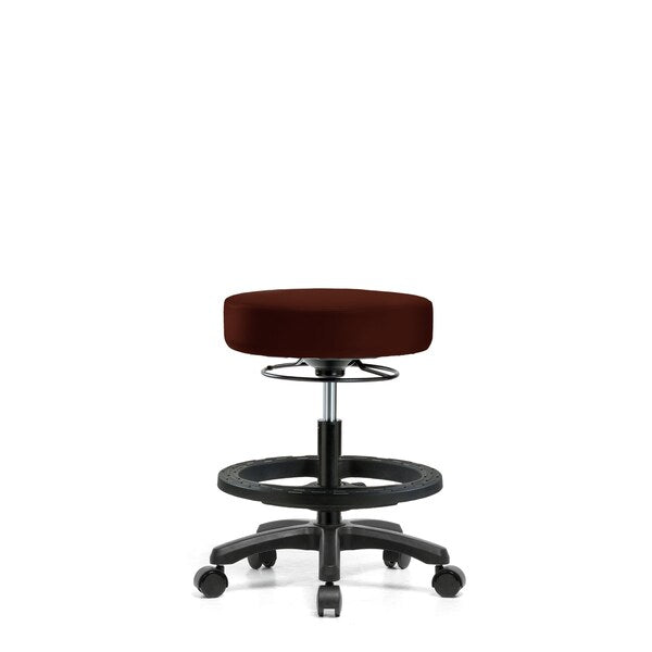 Blue Ridge Ergonomics VMBMS-RG-BF-RC-8569 Vinyl Mini-Stool - Medium Bench Height with Black Foot Ring & Casters in Burgundy Trailblazer™ Vinyl