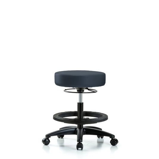Blue Ridge Ergonomics VMBCH-RG-T0-A0-BF-RC-8582 Rutledge Vinyl Chair - Medium Bench Height with Black Foot Ring & Casters in Imperial Blue Trailblazer™ Vinyl