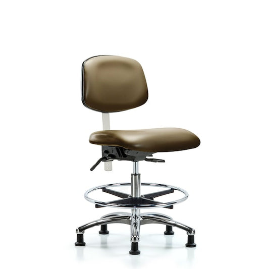 Blue Ridge Ergonomics VMBCH-RG-T0-A0-CF-RC-8809 Rutledge Vinyl Chair - Medium Bench Height with Chrome Foot Ring & Casters in Taupe Supernova™ Vinyl