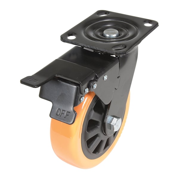 Vestil CST-BN-6X2PUP-SWTB Polyurethane Swivel With Total Brake Caster 6 In. Diameter x 2 In. Width 836 lb Orange/Black