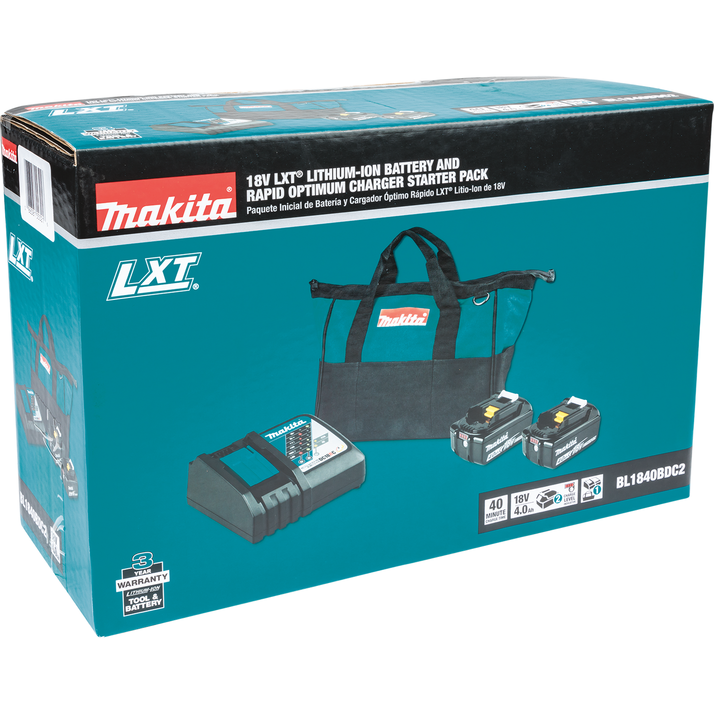 Makita BL1840BDC2 18V LXT® Lithium‘Ion Battery and Rapid Optimum Charger Starter Pack (4.0Ah)