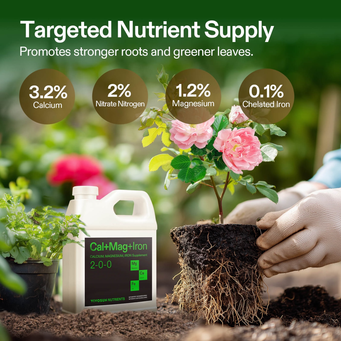 Vivosun Cal+Mag+Iron (2-0-0), Calcium, Magnesium & Iron Supplement, Liquid Nutrient Fertilizer for All Plants, 1 Quart