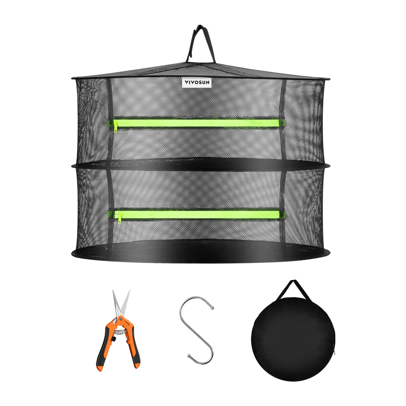 Vivosun 2-Layer Mesh Drying Rack Hanging Design with Green Zippers