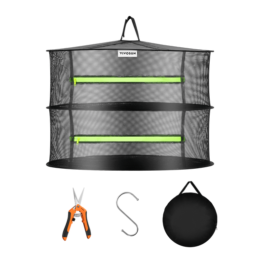 Vivosun 2-Layer Mesh Drying Rack Hanging Design with Green Zippers