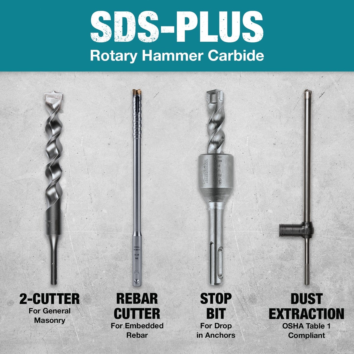 Makita B-61298 5 Pc. SDS‘PLUS Bit Set, 3‘Cutter