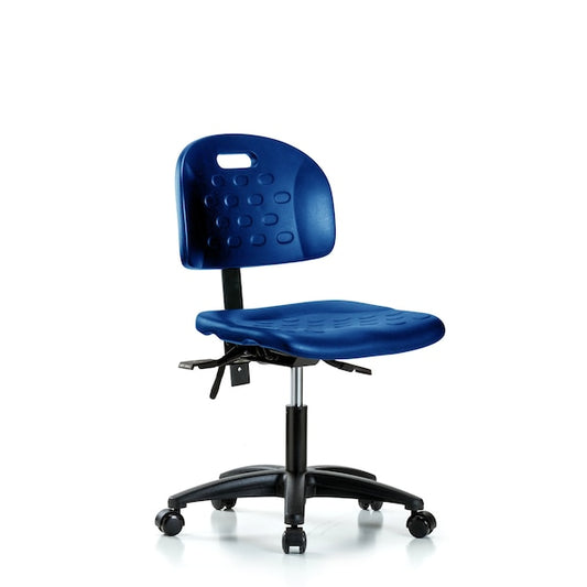 Blue Ridge Ergonomics HPDHCH-RG-T1-A0-RC-BLU Newport Industrial Polyurethane Chair - Desk Height with Seat Tilt & Casters in Blue Polyurethane