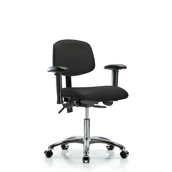 Blue Ridge Ergonomics VDHCH-CR-T1-A1-CC-8540 Rutledge Vinyl Chair Chrome - Desk Height with Seat Tilt, Adjustable Arms, & Casters in Black Trailblazer™ Vinyl