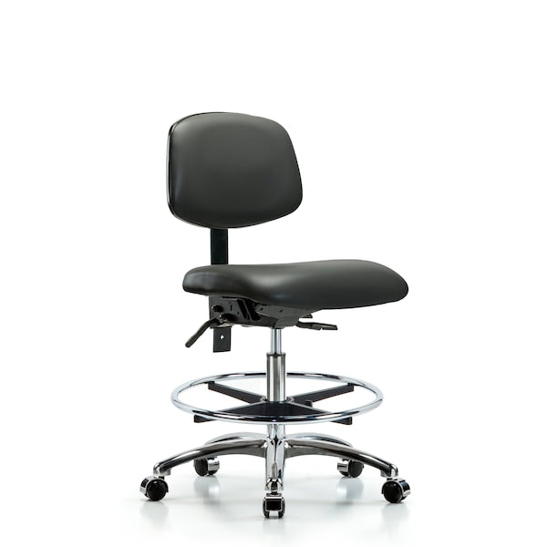 Blue Ridge Ergonomics VMBCH-CR-T0-A0-CF-CC-8823 Rutledge Vinyl Chair Chrome - Medium Bench Height with Chrome Foot Ring & Casters in Carbon Supernova™ Vinyl