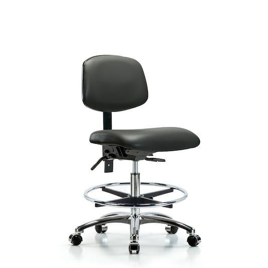 Blue Ridge Ergonomics VMBCH-CR-T0-A0-CF-CC-8823 Rutledge Vinyl Chair Chrome - Medium Bench Height with Chrome Foot Ring & Casters in Carbon Supernova™ Vinyl