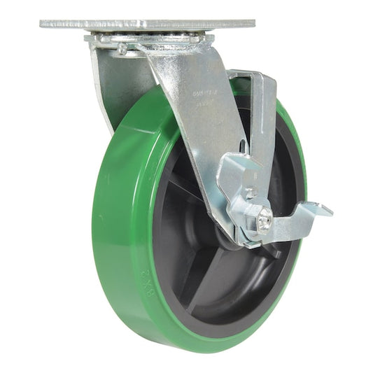 Vestil CST-F34-8X2DT-SWB Polyurethane Swivel With Brake Caster 8 In. Diameter x 2 In. Width 1000 lb Green/Black