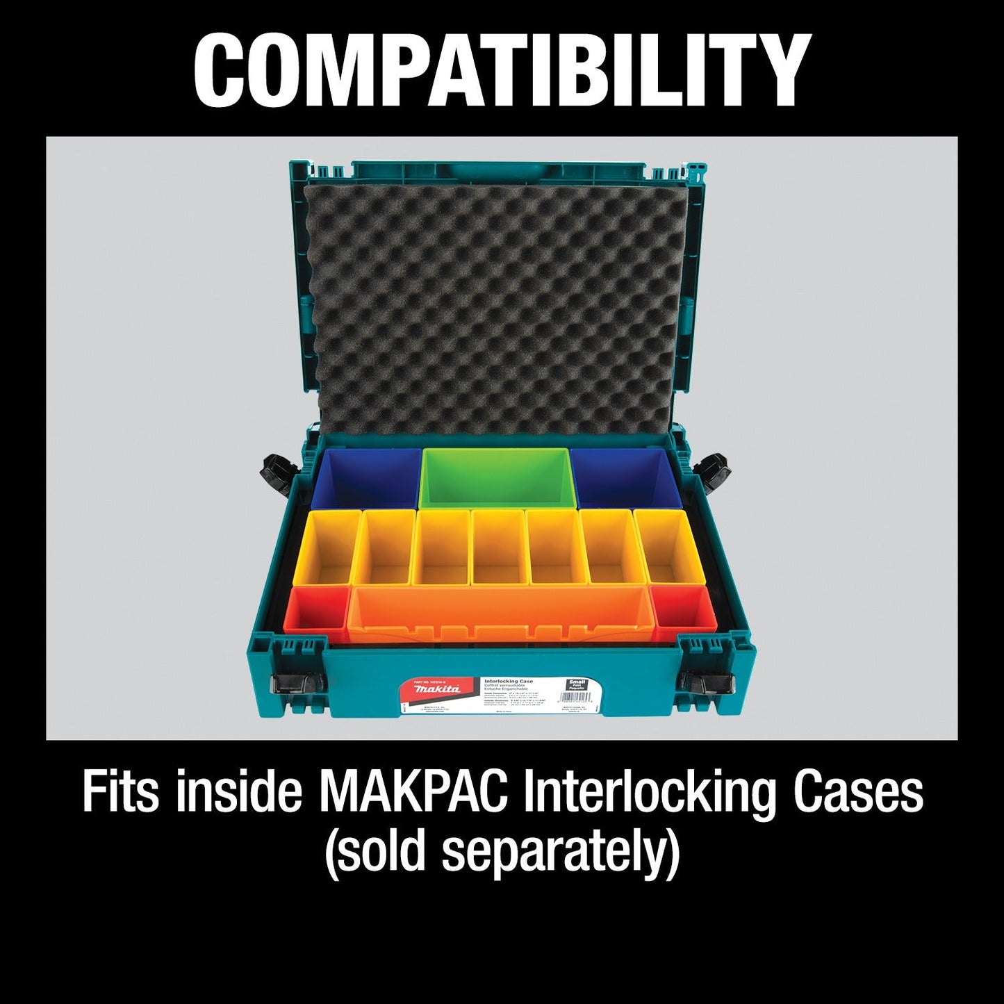 Makita P-83652 MAKPAC Interlocking Case Insert Tray with Colored Compartments and Foam Lid