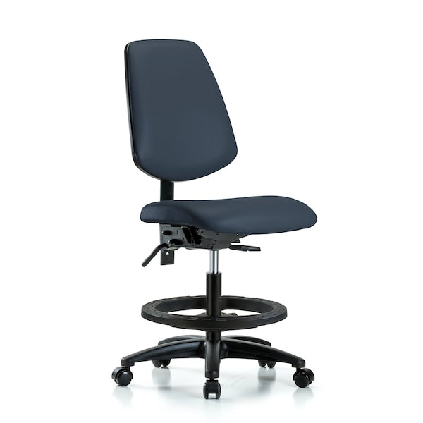 Blue Ridge Ergonomics VMBCH-MB-RG-T1-A0-BF-RC-8582 Rutledge Vinyl Chair - Medium Bench Height with Medium Back, Seat Tilt, Black Foot Ring, & Casters in Imperial Blue Trailblazer™ Vinyl