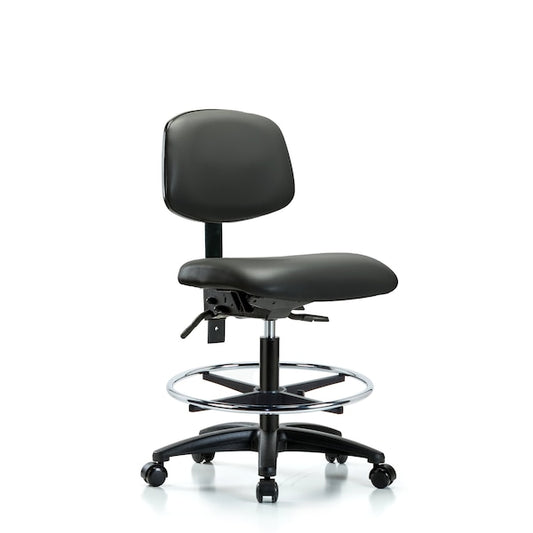 Blue Ridge Ergonomics VMBCH-RG-T0-A0-CF-RC-8823 Rutledge Vinyl Chair - Medium Bench Height with Chrome Foot Ring & Casters in Carbon Supernova™ Vinyl
