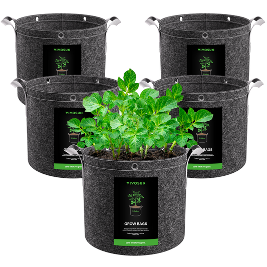 Vivosun 3 Gallon Grow Bags 5-Pack Black Thickened Nonwoven Fabric Pots with Handles, Multi-Purpose Rings