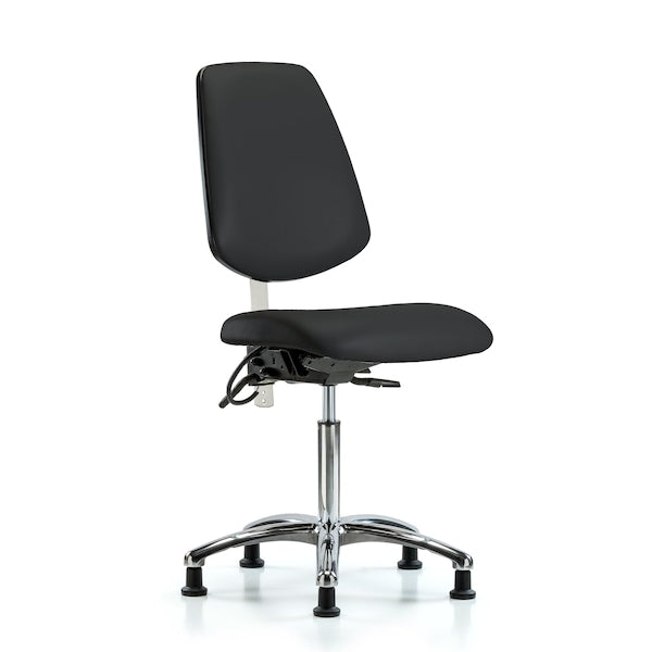 Blue Ridge Ergonomics NECR-VMBCH-MB-CR-T1-A0-NF-EG-ESDBLK Class 100 Vinyl Clean Room/ESD Chair - Medium Bench Height with Medium Back, Seat Tilt, & ESD Stationary Glides in Black ESD Vinyl