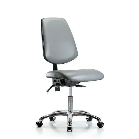 Blue Ridge Ergonomics VDHCH-MB-CR-T1-A1-CC-8840 Rutledge Vinyl Chair Chrome - Desk Height with Medium Back, Seat Tilt, Adjustable Arms, & Casters in Sterling Supernova™ Vinyl