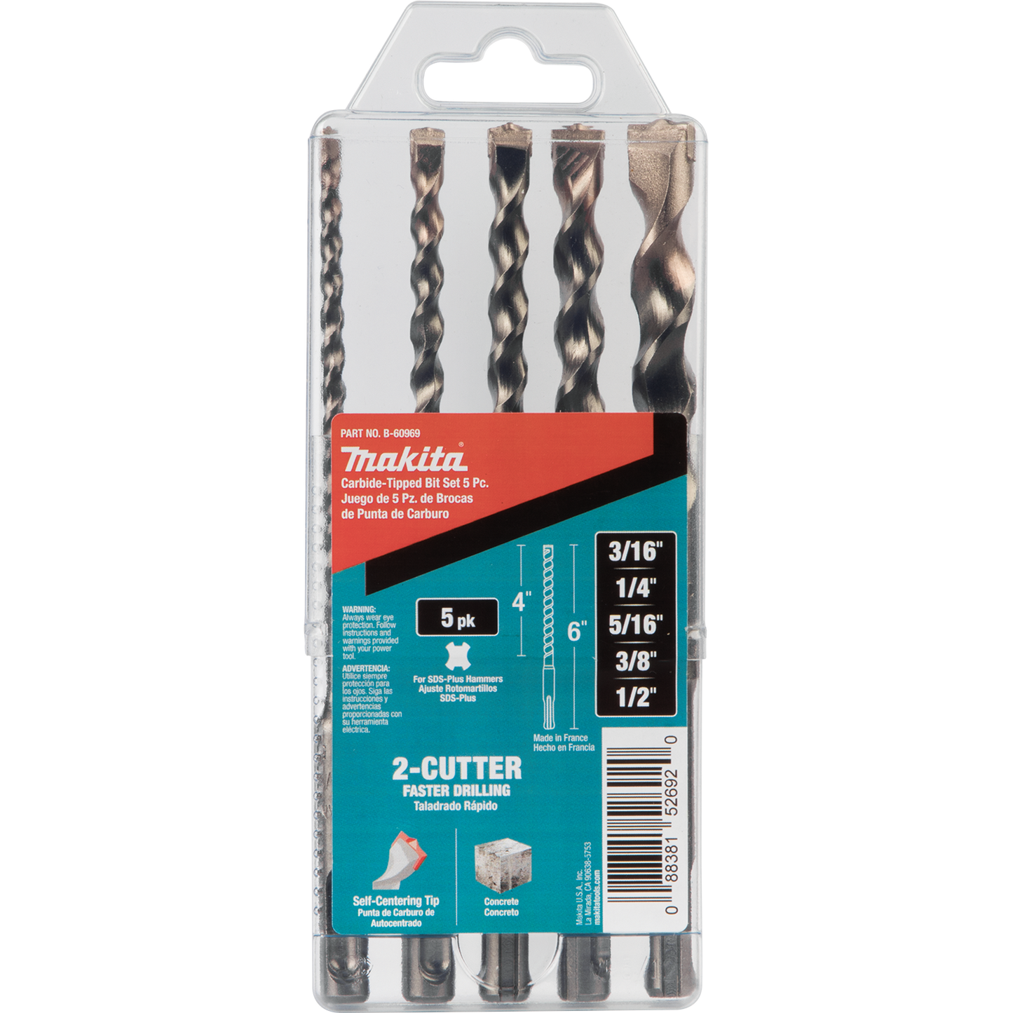 Makita B-60969 5 Pc. SDS‘PLUS Bit Set, 2‘Cutter