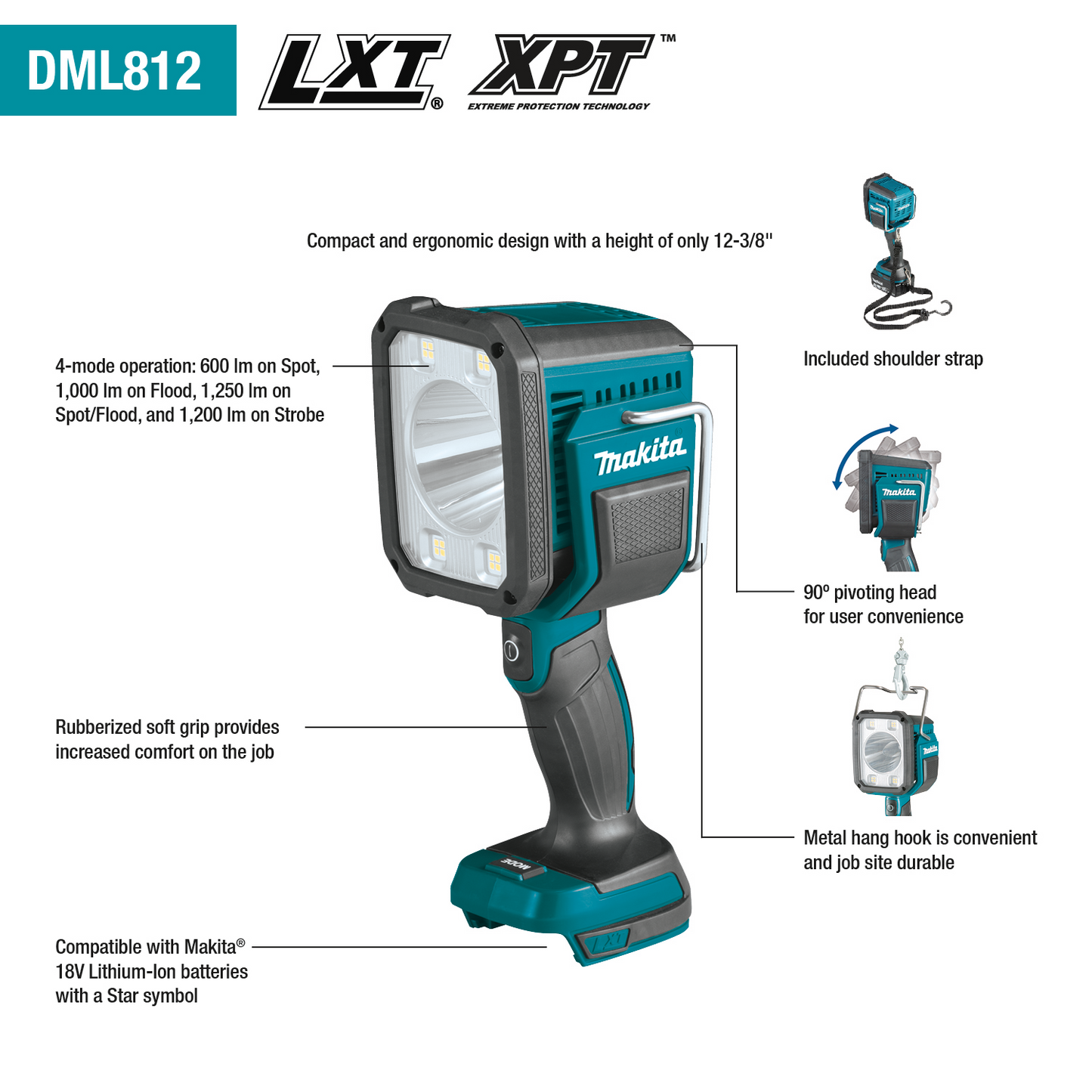 Makita DML812 18V LXT® Lithium‘Ion Cordless L.E.D. Flashlight / Spotlight, Light Only