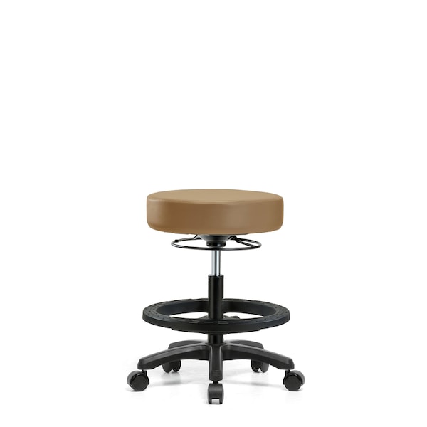 Blue Ridge Ergonomics VMBMS-RG-BF-RC-8584 Vinyl Mini-Stool - Medium Bench Height with Black Foot Ring & Casters in Taupe Trailblazer™ Vinyl