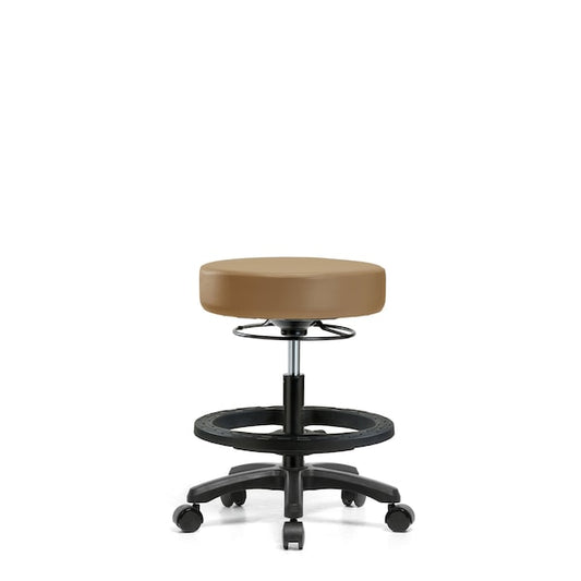 Blue Ridge Ergonomics VMBMS-RG-BF-RC-8584 Vinyl Mini-Stool - Medium Bench Height with Black Foot Ring & Casters in Taupe Trailblazer™ Vinyl