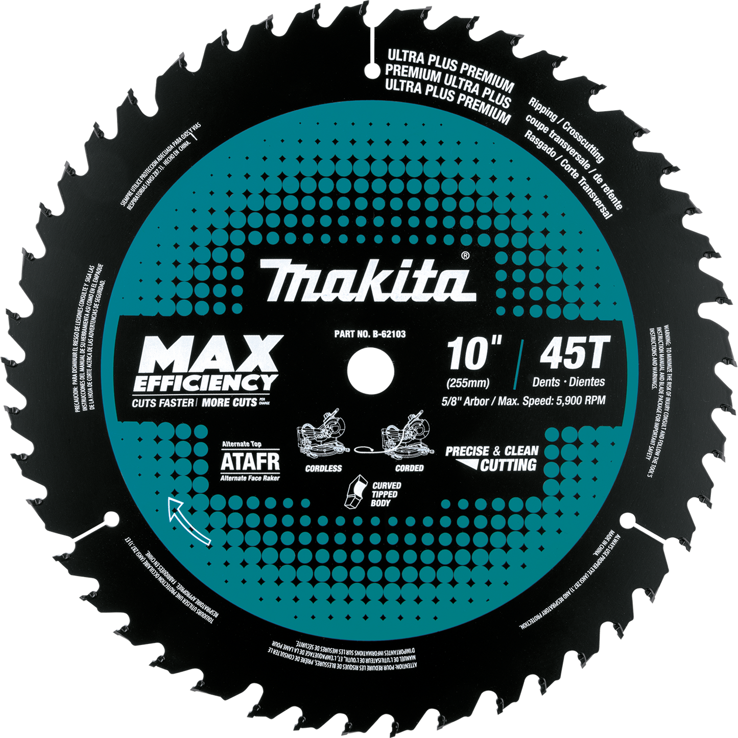 Makita B-62103 10" 45T Carbide‘Tipped Max Efficiency Miter Saw Blade