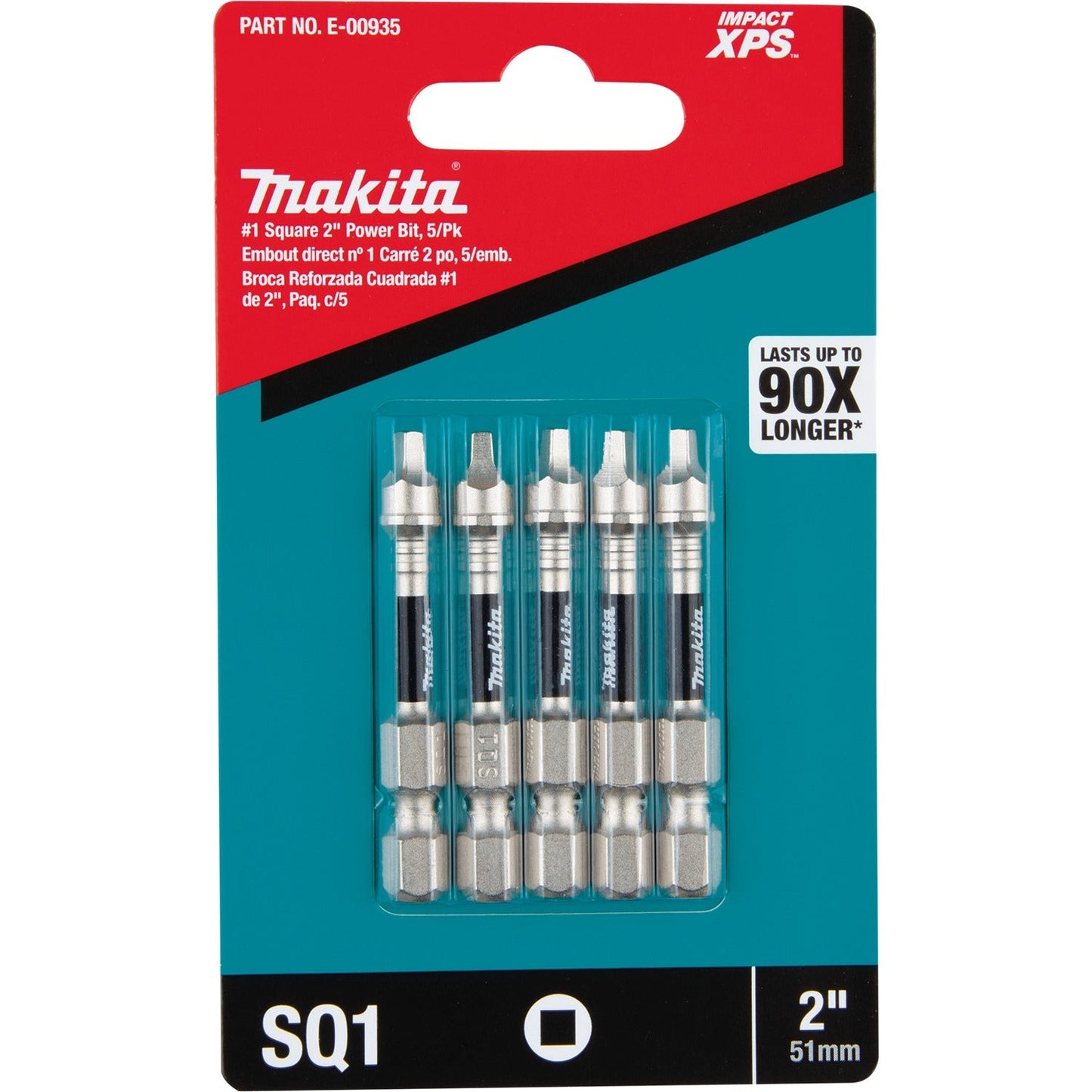 Makita E-00935 Impact XPS® #1 Square 2" Power Bit, 5/pk