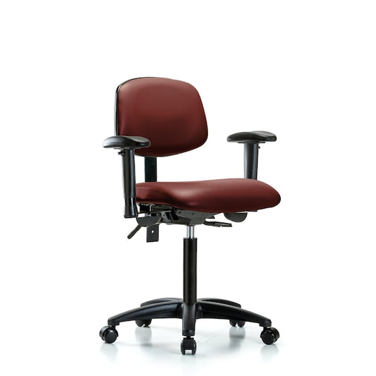 Blue Ridge Ergonomics VMBCH-RG-T1-A1-NF-RC-8815 Rutledge Vinyl Chair - Medium Bench Height with Seat Tilt, Adjustable Arms, & Casters in Borscht Supernova™ Vinyl