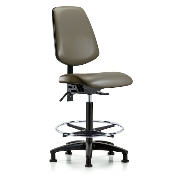 Blue Ridge Ergonomics VHBCH-MB-RG-T0-A0-CF-RG-8809 Rutledge Vinyl Chair - High Bench Height with Medium Back, Chrome Foot Ring, & Stationary Glides in Taupe Supernova™ Vinyl