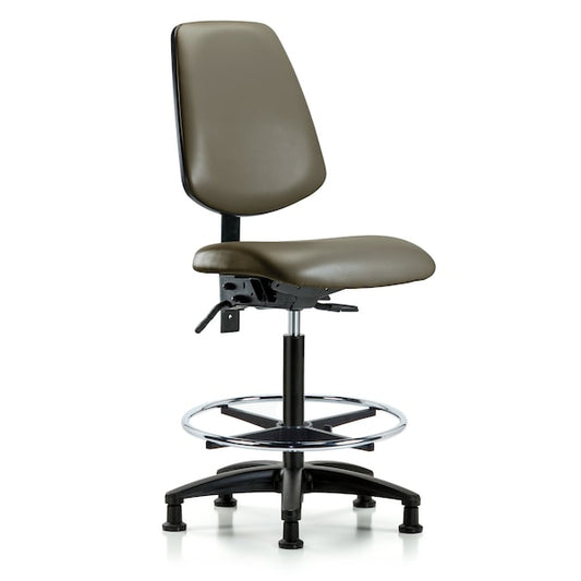 Blue Ridge Ergonomics VHBCH-MB-RG-T0-A0-CF-RG-8809 Rutledge Vinyl Chair - High Bench Height with Medium Back, Chrome Foot Ring, & Stationary Glides in Taupe Supernova™ Vinyl
