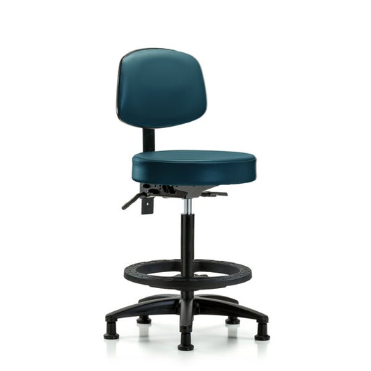 Blue Ridge Ergonomics VDHSO-RG-RC-8582 Rutledge Vinyl Stool without Back - Desk Height with Casters in Imperial Blue Trailblazer™ Vinyl