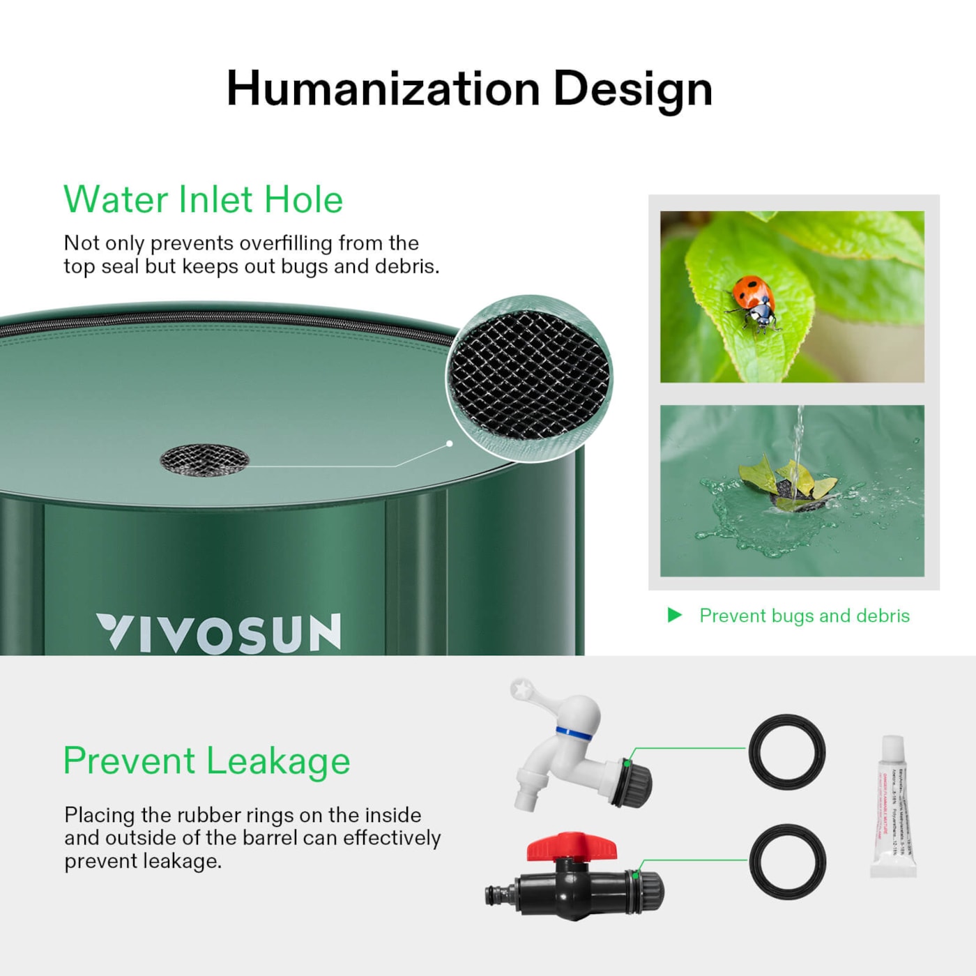 Vivosun Collapsible Rain Barrel, 132 Gallon, Green