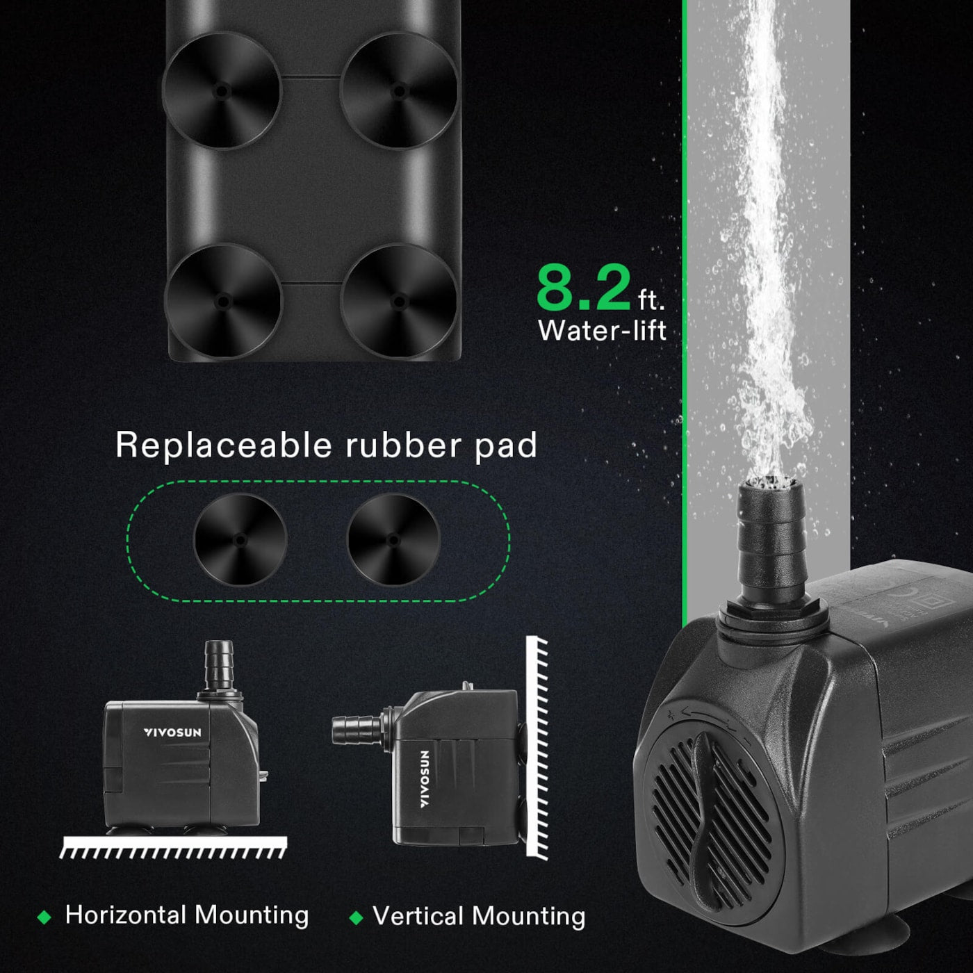 Vivosun 660GPH Submersible Water Pump, 2500L/H 35W aquarium pump