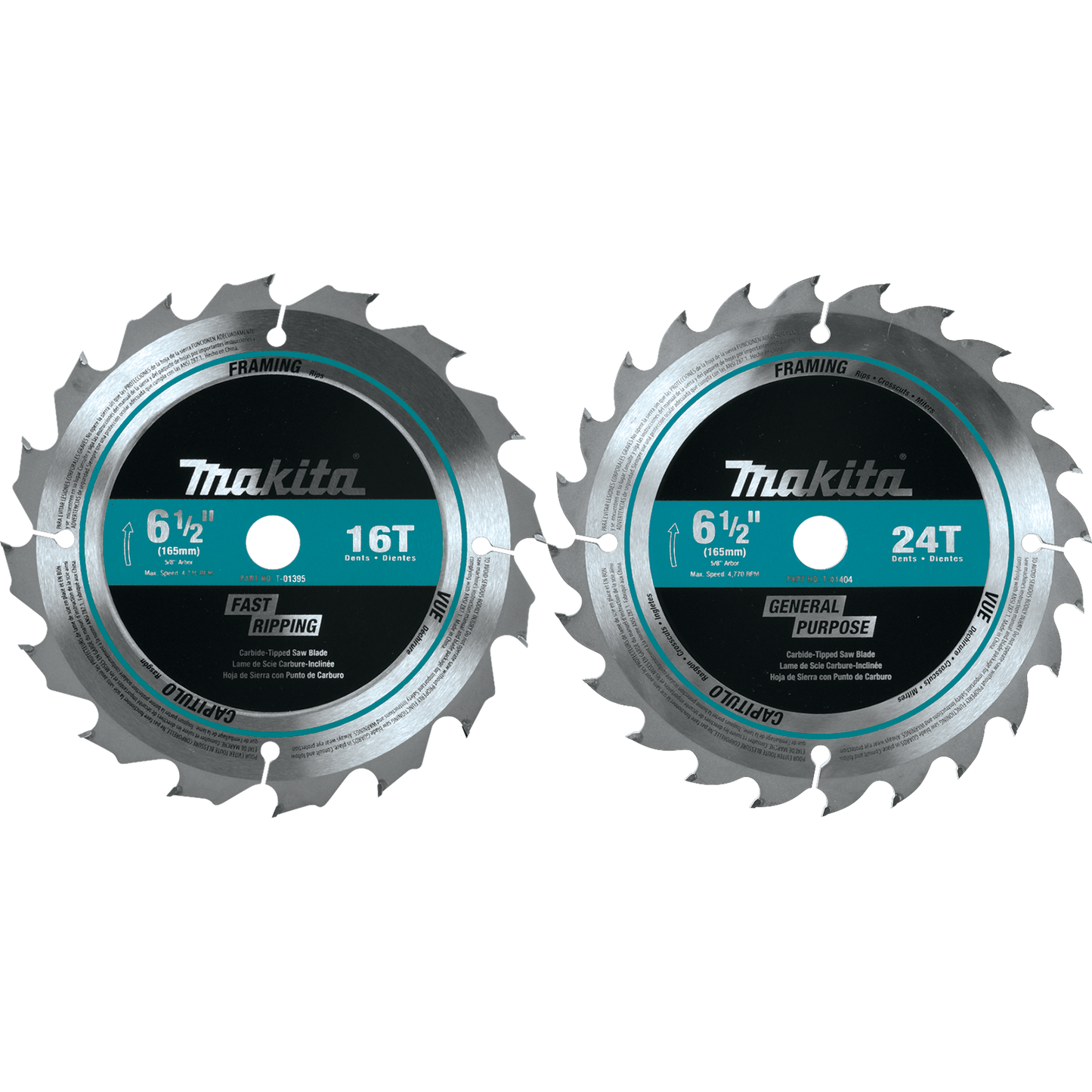 Makita T-01426 2 Pc. 6‘1/2" Carbide‘Tipped Circular Saw Blade Set