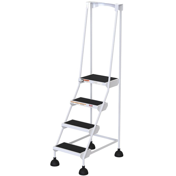 Vestil LAD-4-W 72.9375 H Steel Commercial Spring Loaded Rolling Ladder, 4 Steps