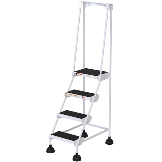 Vestil LAD-4-W 72.9375 H Steel Commercial Spring Loaded Rolling Ladder, 4 Steps