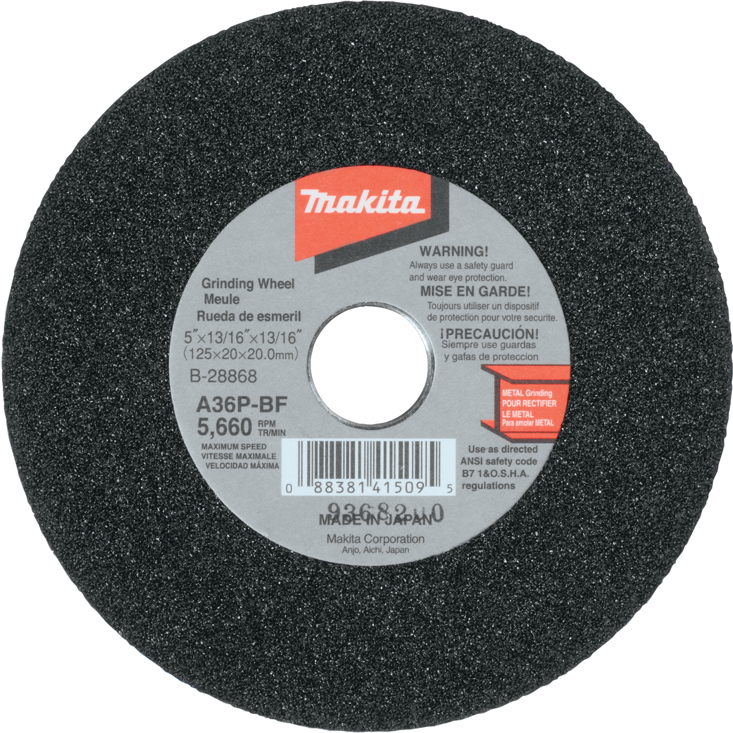 Makita B-28868 5" x 13/16" x 13/16" Grinding Wheel, 36 Grit