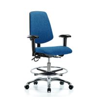 Blue Ridge Ergonomics ESD-FMBCH-CR-T0-A1-NF-EC-ESDBLK Fabric ESD Chair - Medium Bench Height with Adjustable Arms & ESD Casters in ESD Black Fabric