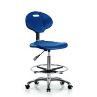 Blue Ridge Ergonomics TPMBCH-CR-A1-NF-CC-BLU Erie Polyurethane Chair Chrome - Medium Bench Height with Adjustable Arms & Chrome Casters in Blue Polyurethane