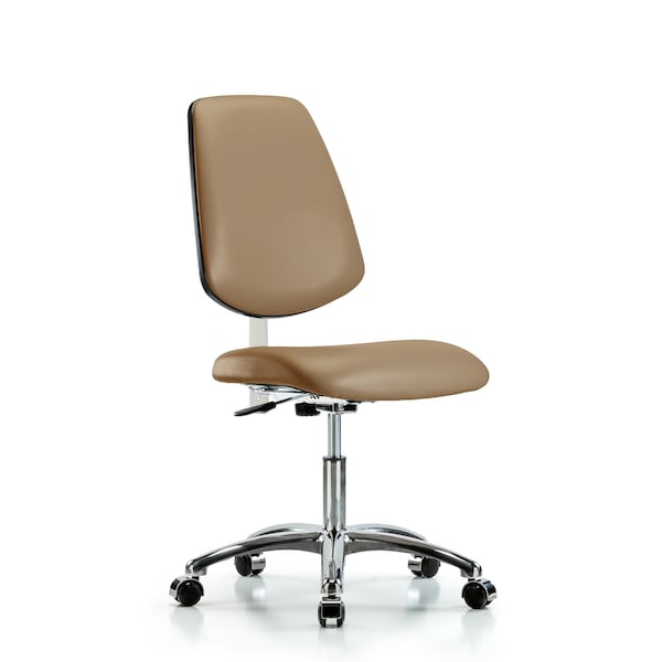 Blue Ridge Ergonomics NCR-VDHCH-MB-CR-T1-A0-CC-8584 Class 100 Vinyl Clean Room Chair - Desk Height with Medium Back, Seat Tilt, & Casters in Taupe Trailblazer™ Vinyl