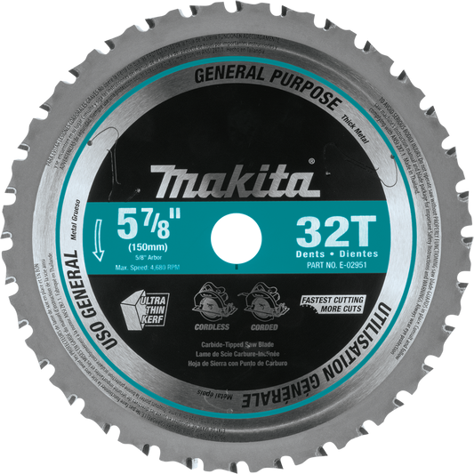 Makita E-02951 5‘7/8" 32T Carbide‘Tipped Saw Blade, Metal/General Purpose