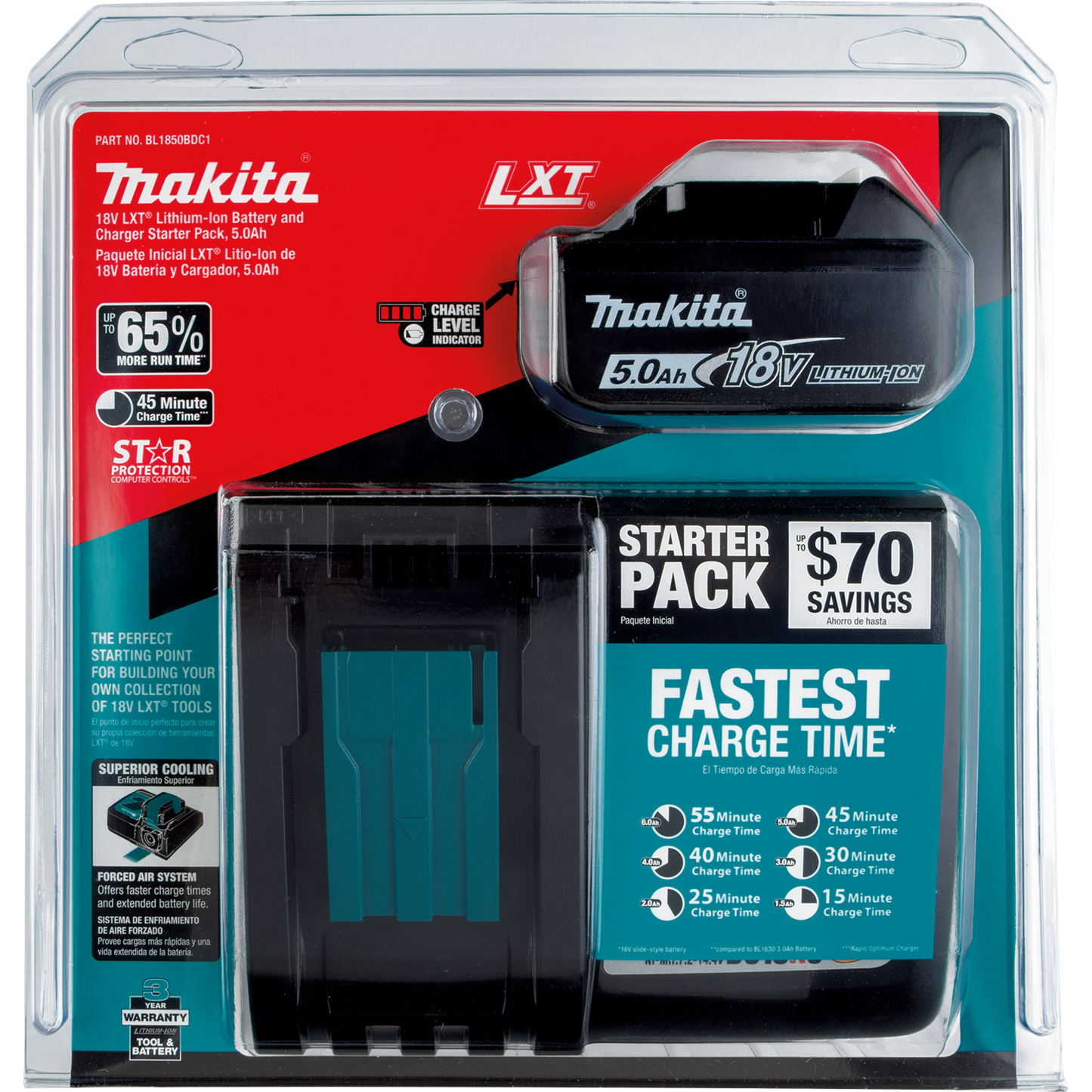 Makita BL1850BDC1 18V LXT® Lithium‘Ion Battery and Charger Starter Pack (5.0Ah)