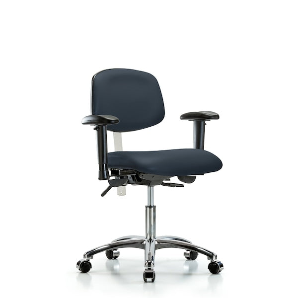 Blue Ridge Ergonomics NCR-VDHCH-CR-T1-A1-CC-8582 Class 100 Vinyl Clean Room Chair - Desk Height with Seat Tilt, Adjustable Arms, & Casters in Imperial Blue Trailblazer™ Vinyl