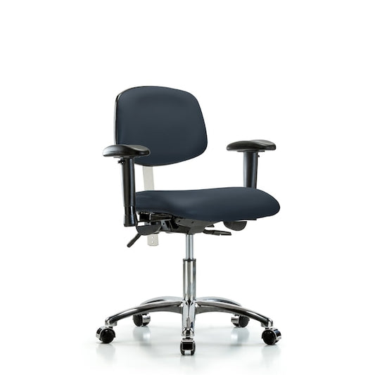 Blue Ridge Ergonomics NCR-VDHCH-CR-T1-A1-CC-8582 Class 100 Vinyl Clean Room Chair - Desk Height with Seat Tilt, Adjustable Arms, & Casters in Imperial Blue Trailblazer™ Vinyl