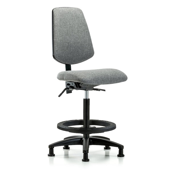 Blue Ridge Ergonomics FHBCH-MB-RG-T1-A0-BF-RG-F44 Rutledge Fabric Chair - High Bench Height with Medium Back, Seat Tilt, Black Foot Ring, & Stationary Glides in Gray Fabric