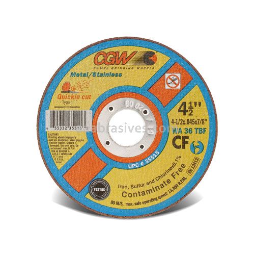 CGW ABRASIVES 35515 4-1/2X.045X7/8 T1 Wa36-T-Bf Cf Quickie Cut