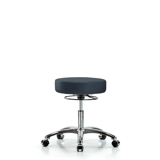 Blue Ridge Ergonomics VDHSO-CR-CC-8582 Rutledge Vinyl Stool without Back Chrome - Desk Height with Casters in Imperial Blue Trailblazer™ Vinyl