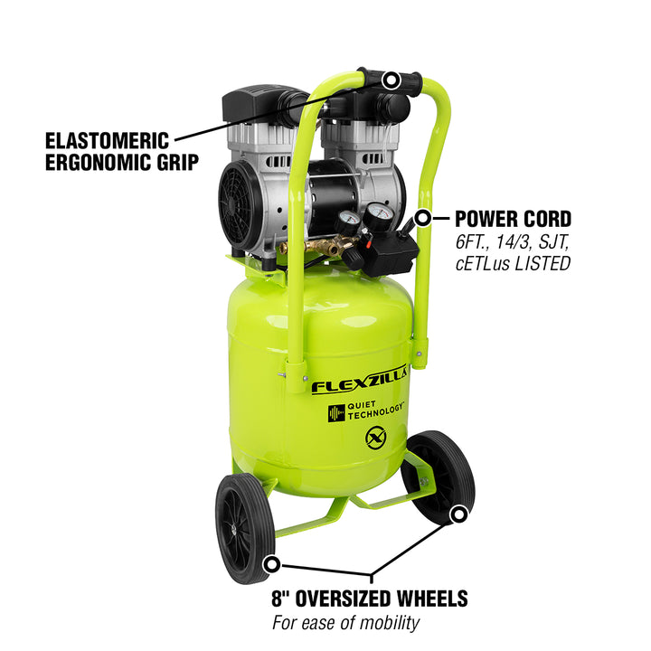 FlexZilla CB20100F Air Compressor with Quiet Technology™, Portable,  2 HP, 10 Gallon, Industrial Grade Pump