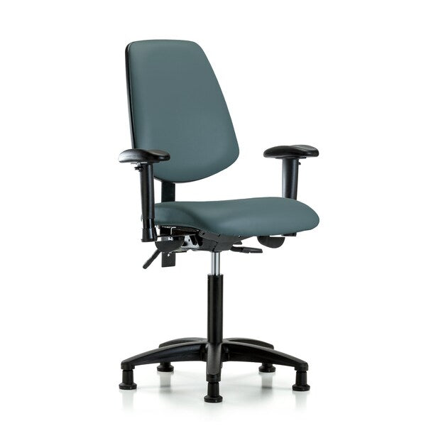Blue Ridge Ergonomics VMBCH-MB-RG-T0-A1-NF-RG-8546 Rutledge Vinyl Chair - Medium Bench Height with Medium Back, Adjustable Arms, & Stationary Glides in Colonial Blue Trailblazer™ Vinyl